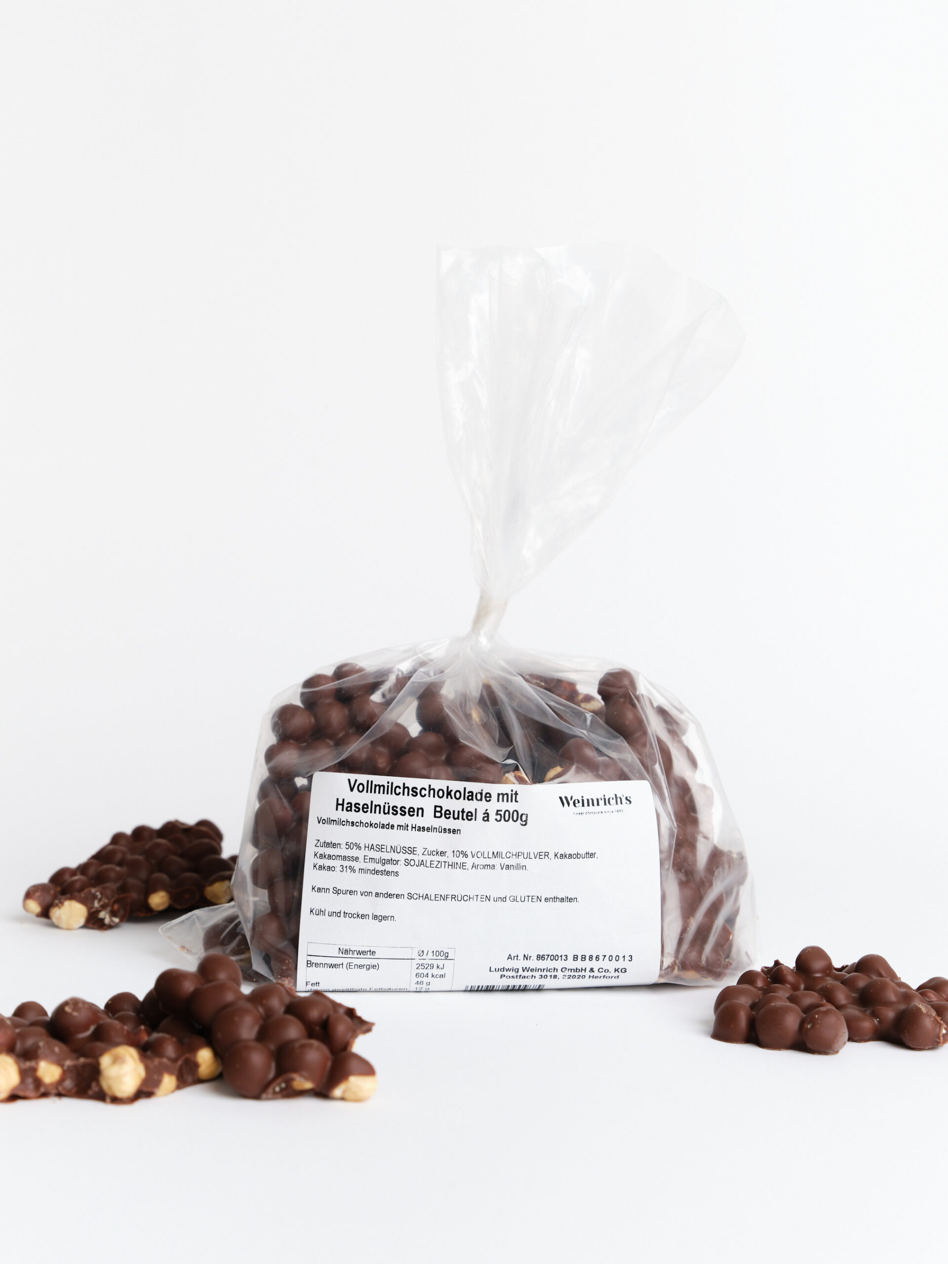 Vollmilchschokolade mit Haselnüssen Beutel á 500g